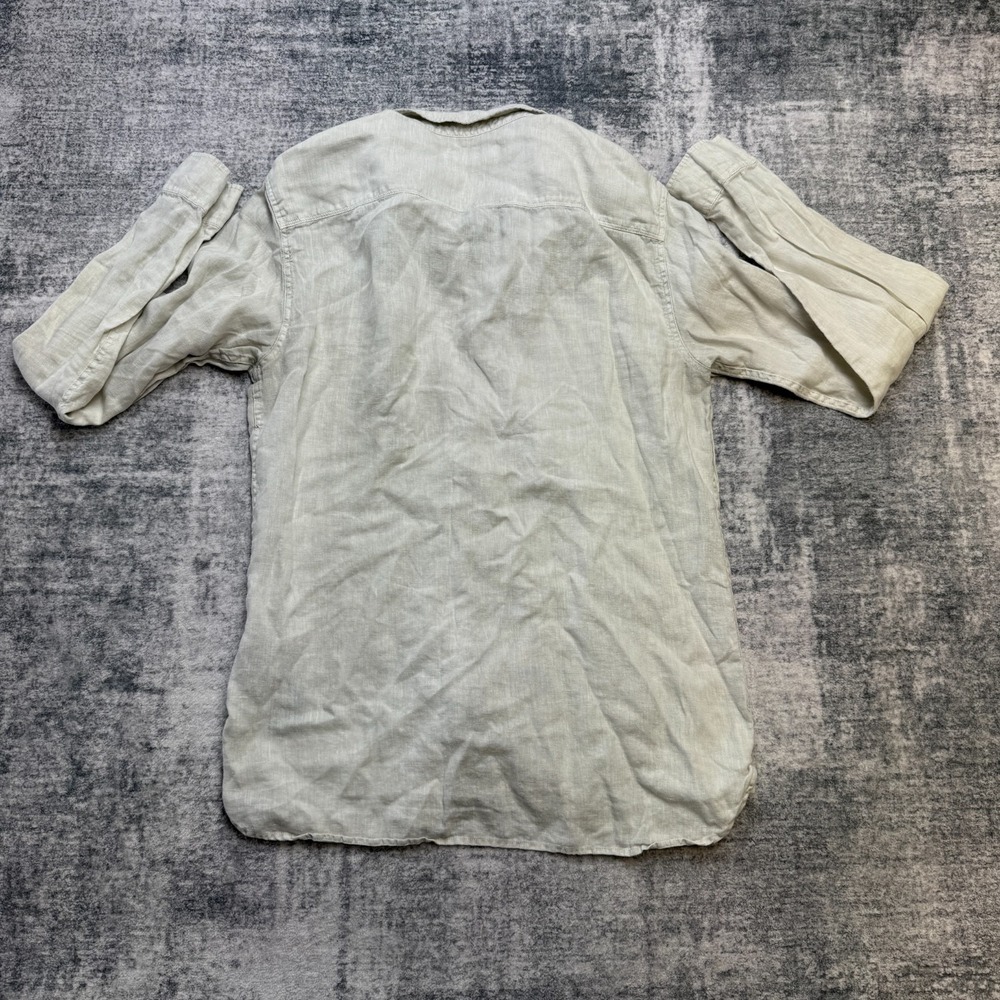Allsaints Gilles Linen Shirt Mens Medium Beige Lightweight Quiet Luxury Coastal - Picture 7 of 12